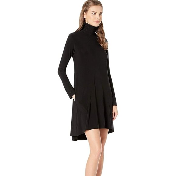 Norma Kamali Long Sleeve Black Turtle Swing Dress Size Large - Picture 1 of 10